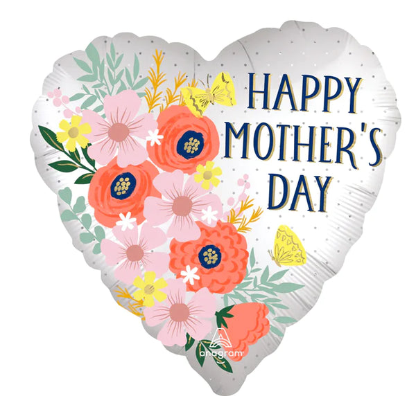 Happy Mother's Day Satin Blooms 4543101 - 18 in Anagram Satin Luxe Standard Heart Shape Foil Balloon