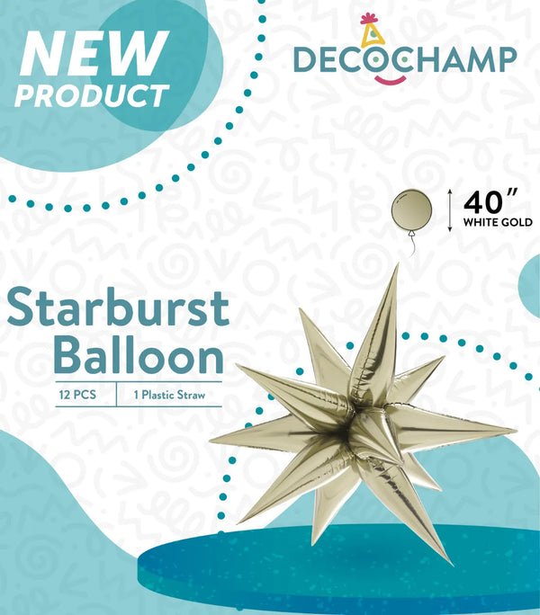 Starburst Foil Balloons White Gold 40″