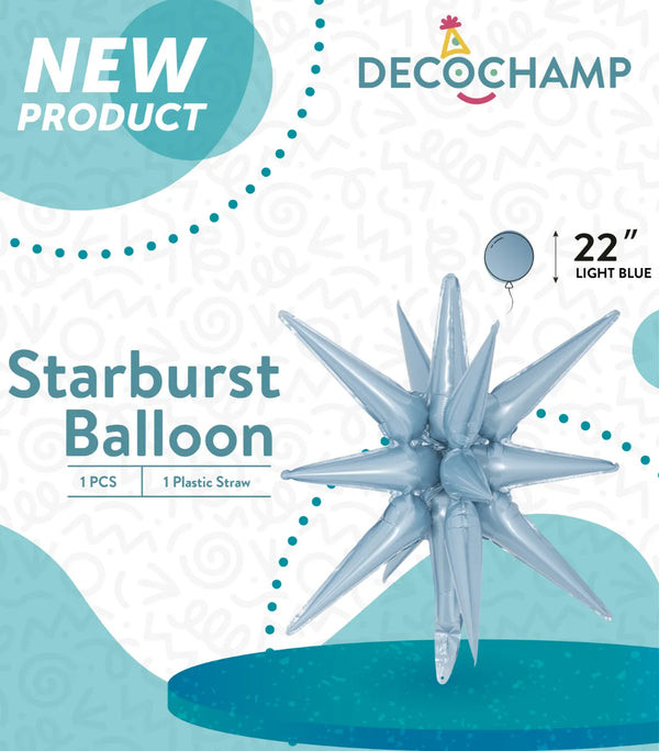 Starburst Foil Balloons Light Blue 22″