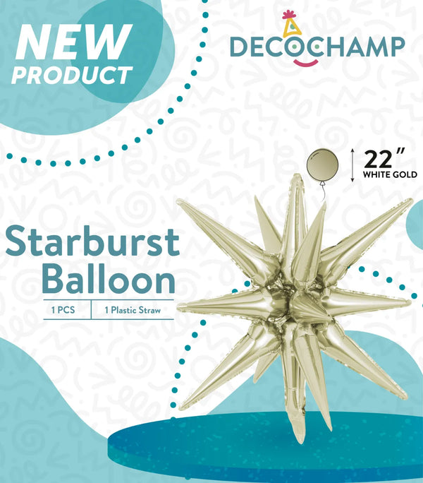 Starburst Foil Balloons White Gold 22″