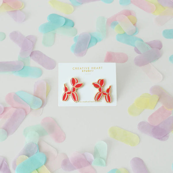 Large Balloon Dog Earrings (Red)