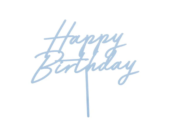 ACRYLIC CAKE TOPPER "HAPPY BIRTHDAY" MISTY BLUE (16.5CM)