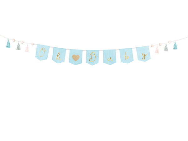 Banner Oh baby with tassels, 8.2ft, sky-blue