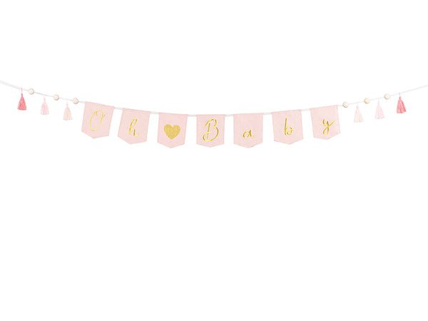 Banner Oh baby with tassels, 8.2ft, light pink
