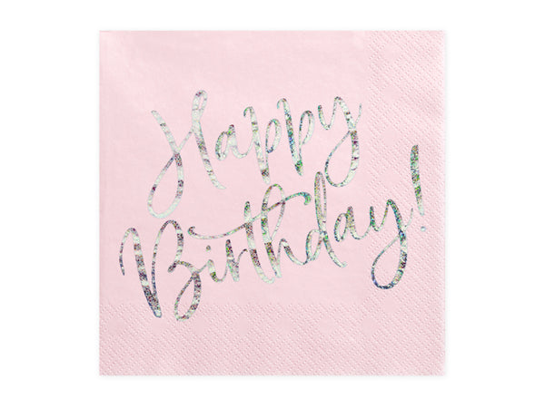 Napkins Happy Birthday, light powder pink, 13.0x13.0in