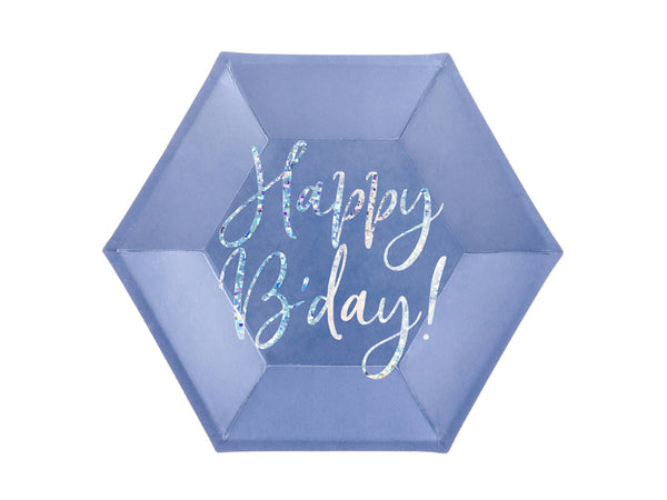 Plates Happy B'day!, navy blue, 7.9in