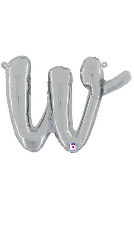 Silver W Letter Script - 14 in - funnyballoonspr